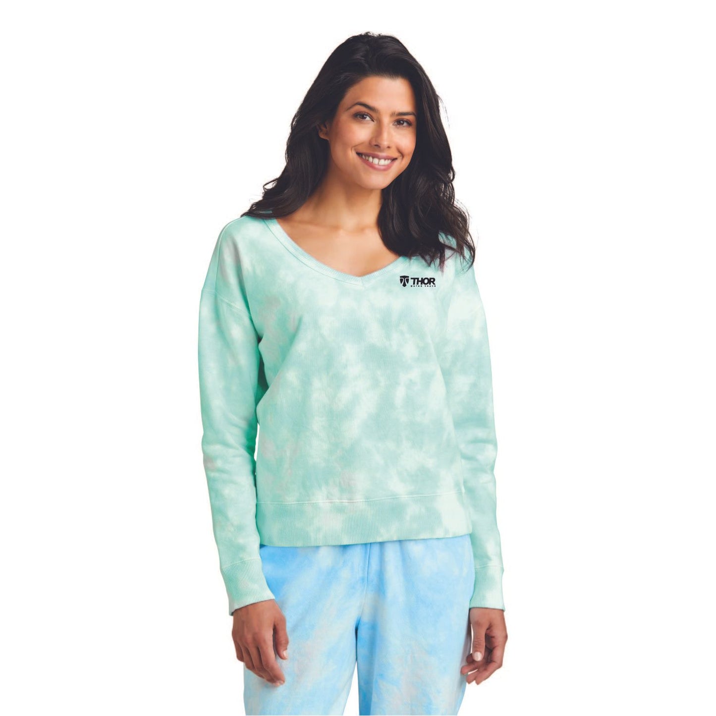 Port & Company® Ladies Beach Wash® Cloud Tie-Dye V-Neck Sweatshirt - LPC140V