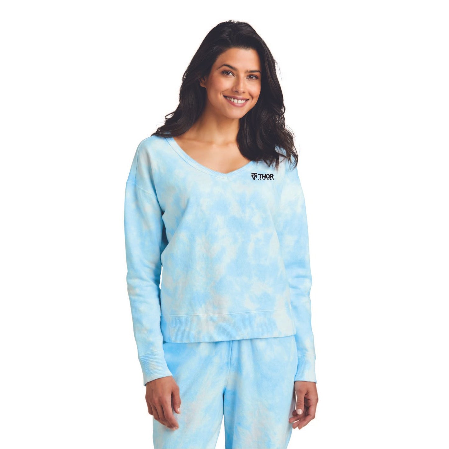 Port & Company® Ladies Beach Wash® Cloud Tie-Dye V-Neck Sweatshirt - LPC140V