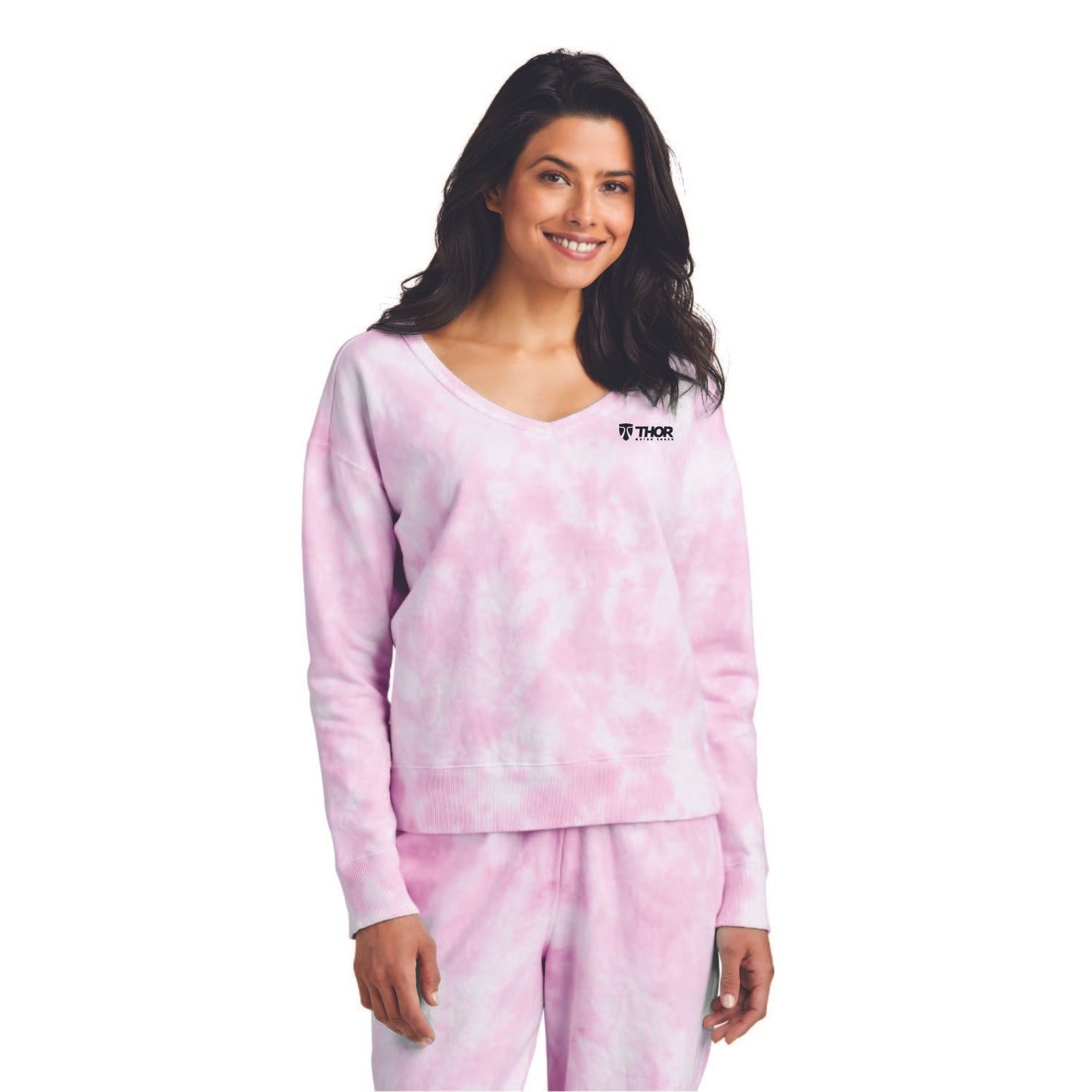 Port & Company® Ladies Beach Wash® Cloud Tie-Dye V-Neck Sweatshirt - LPC140V