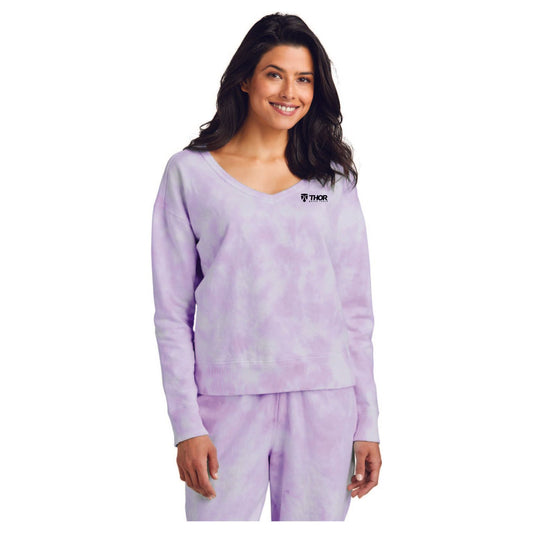 Port & Company® Ladies Beach Wash® Cloud Tie-Dye V-Neck Sweatshirt - LPC140V